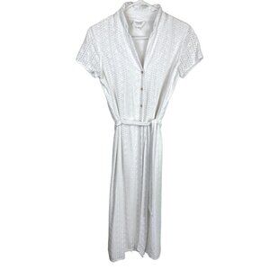 Sezane Eyelet Embroidery Short Sleeve Button Front Belted Dress White 36 (US 4)